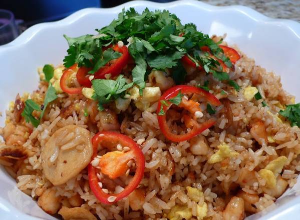 XO Fried Rice with Scrambled Egg - Fish Cakes + Fish Balls