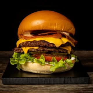 Double Brooklyn beef delux  burger.