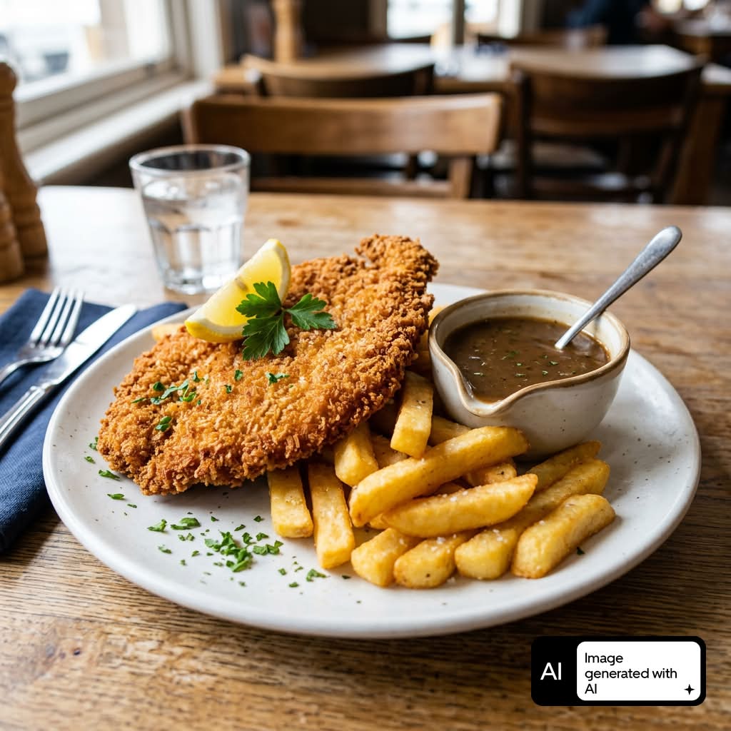 Chicken Schnitzel Chips and Gravy