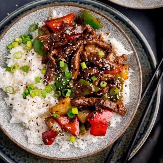 Beef Black Bean With Steam Rice
