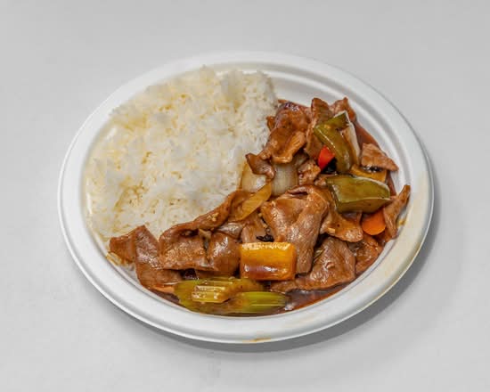 Black Bean Beef on Rice