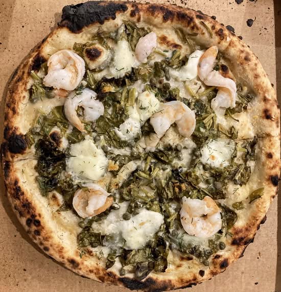 King Prawn & Sorrel PIzza, Capers, Dill & lemon