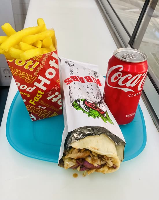 Regular Kebab, Large Chips & can of Drink