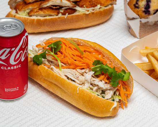 Chicken Salad Roll & can of drink