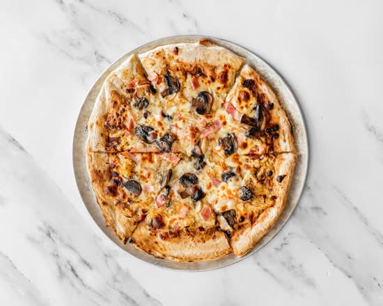 Barbeque Chicken, Bacon and Mushroom Pizza