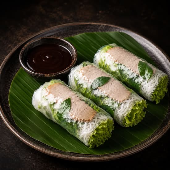 BBQ Pork rice paper rolls