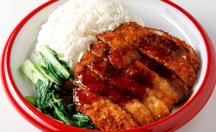 Fried Crumbed Chicken on Rice