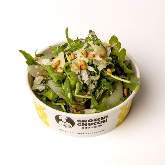 House Salad with Sliced Pear, Roasted Pine Nuts & Shaved Parmesan