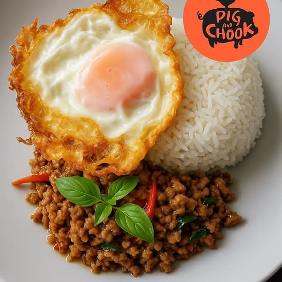 Basil Chicken Mince Rice Bowl