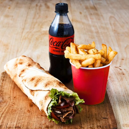 Beef Kebab served with Small Chips and 600ml Drink