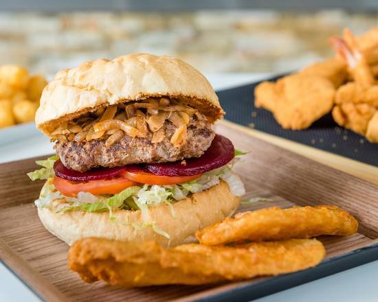 Ham Burger and Two Potato Scallops