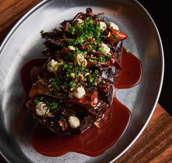 TWICE COOKED EGGPLANT + SMOKED WOOD MUSHROOMS + CASHEW CREAM