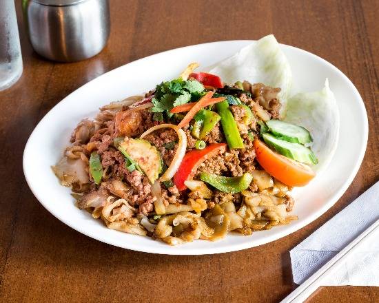 Minced Beef with Chilli and Basil on Fried Noodles