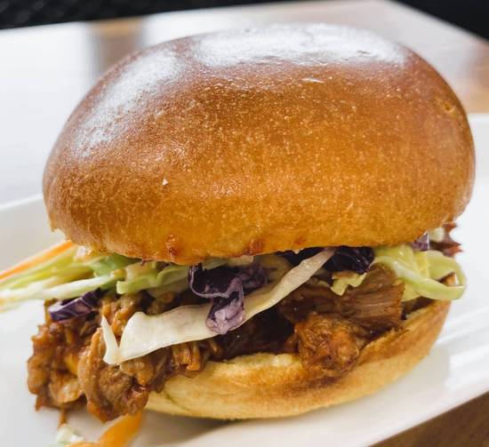 Pulled Pork Roll with Barbecue Sauce and Coleslaw
