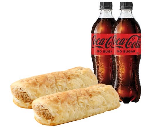 Two Sausage Rolls and Two Drinks