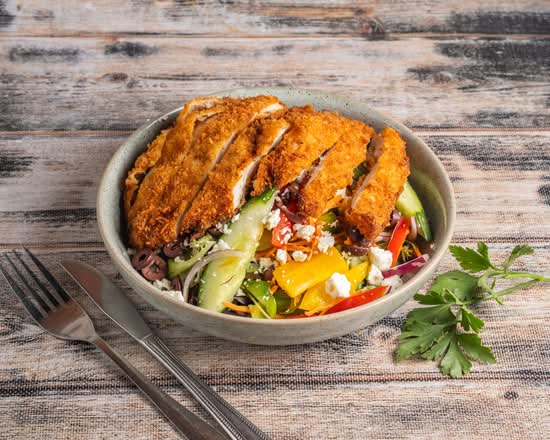 Golden Fried Chicken Greek Salad