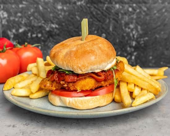 Crumbed Chicken Burger with Chips