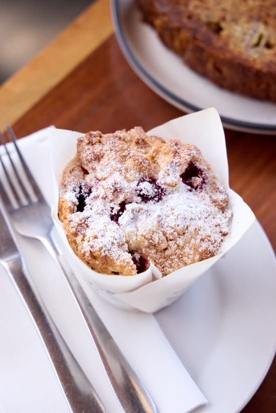 Raspberry & white chocolate muffin