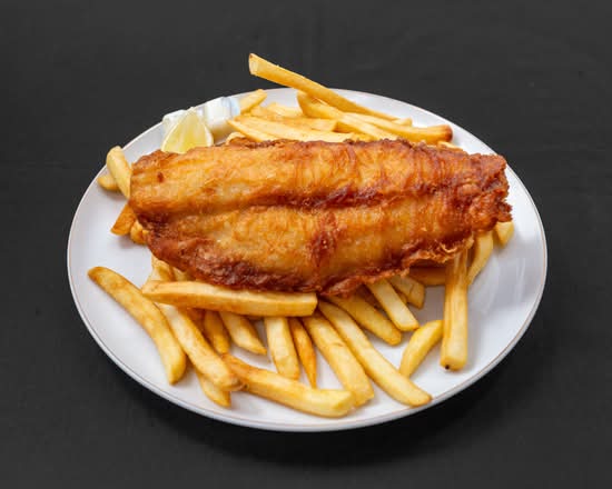 Battered Fish and Chips with Lemon and Tartar Sauce