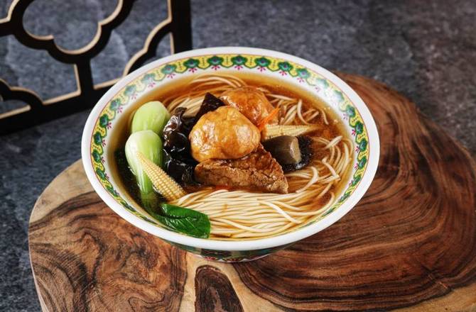 Stir Fry Asian Greens on Noodle Soup
