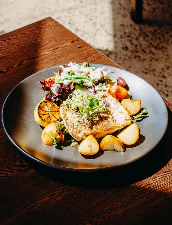 Crispy Skin Barramundi with Greek Salad (GF)
