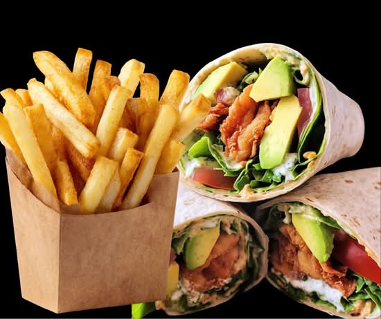 Chicken, Bacon & Avo Wrap with Hot Chips