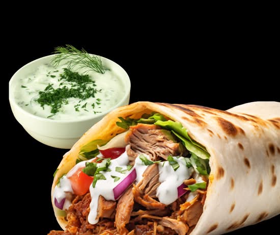 GREEK CHICKEN WRAP with HOT CHIPS